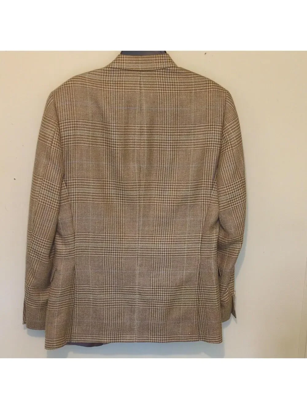 Lauren Ralph Lauren Slim Fit Brown Beige Plaid Wool Silk Linen Suit  Jacket 39R